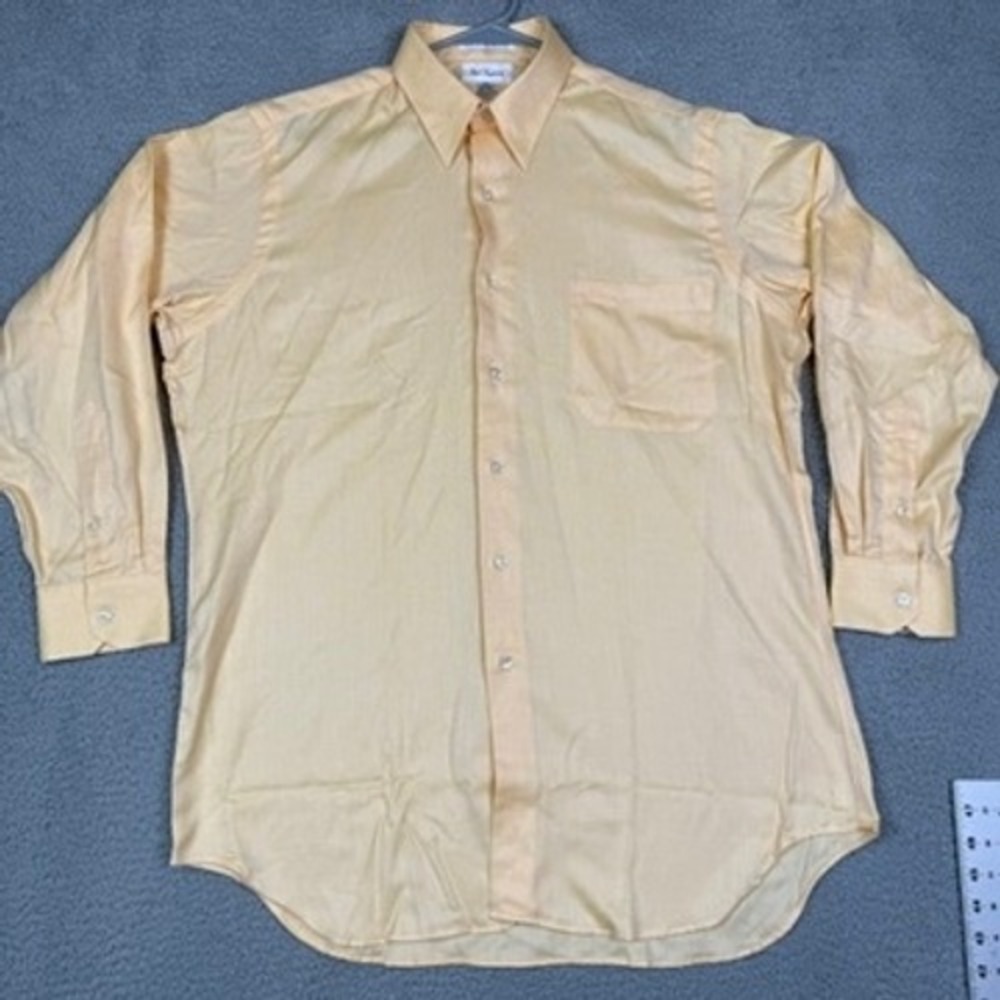 Paul Fredrick Mens Classic Fit‎ Yellow Gingham Dress Shirt 15.5 32 Cotton